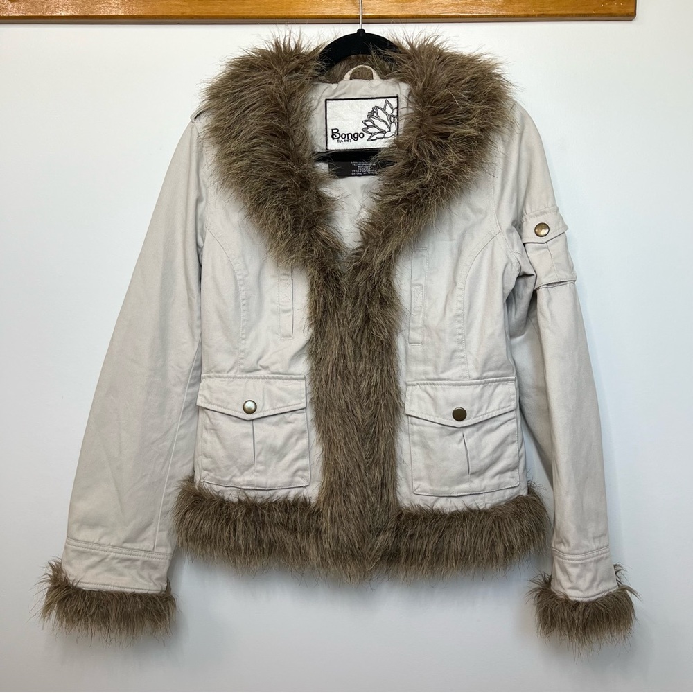 BONGO Cream Jacket with Brown Faux Fur Trim